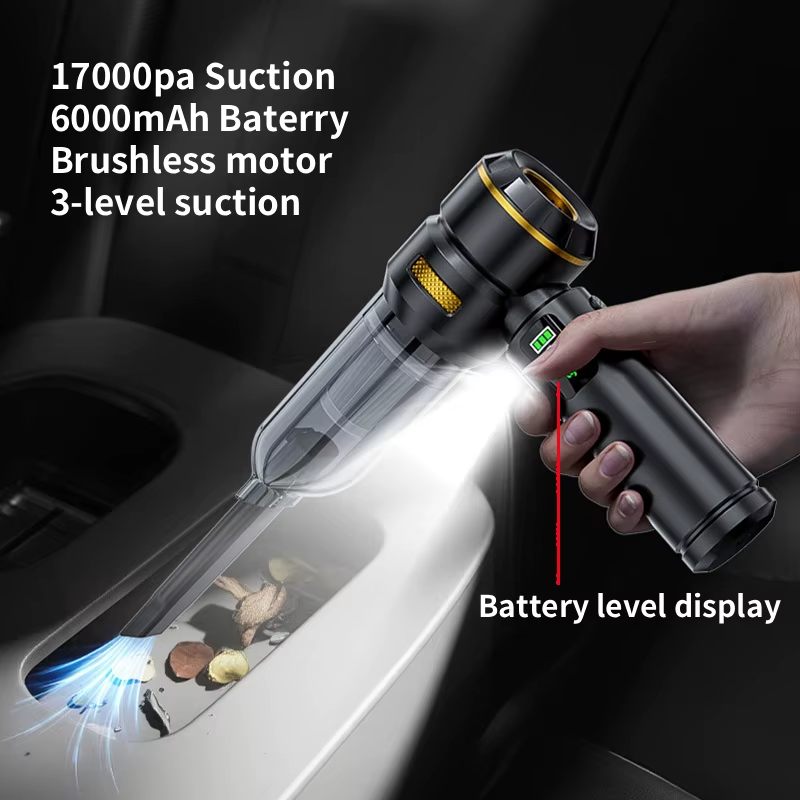 High Power 17000Pa Cordless Handheld Vacuum Cleaner Air Duster Portable Rechargeable Car Vacuum Cleaner with LED Display - Image 7