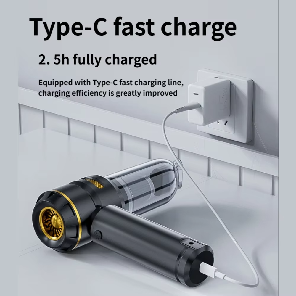 High Power 17000Pa Cordless Handheld Vacuum Cleaner Air Duster Portable Rechargeable Car Vacuum Cleaner with LED Display - Image 2