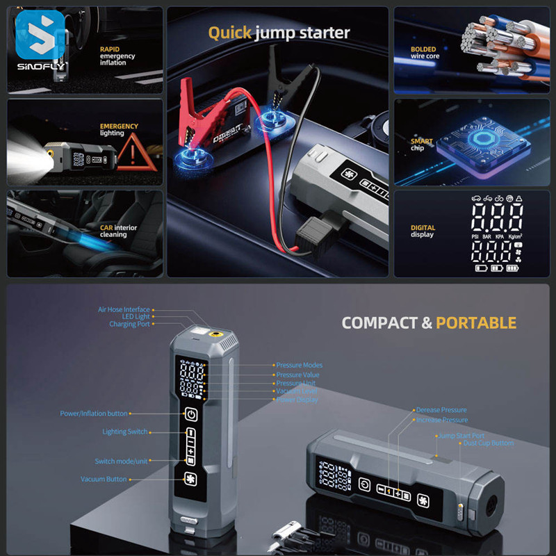 5 in 1 Multifunctional Car Vacuum Cleaner Tire Inflator Jump Starter Portable Emergency Tool with LED Work Light - Image 2