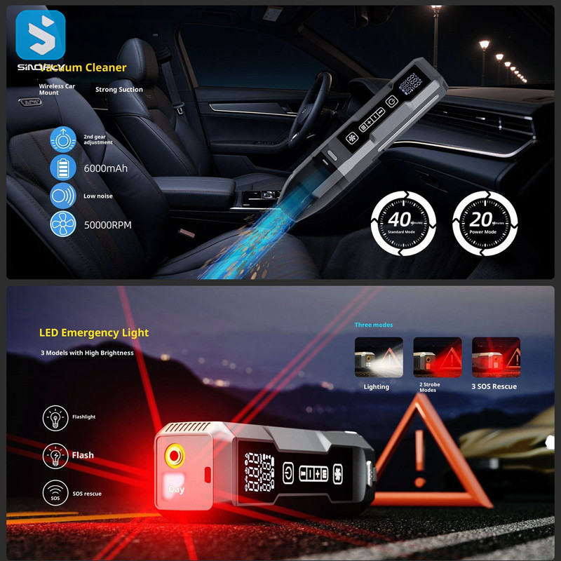 5 in 1 Multifunctional Car Vacuum Cleaner Tire Inflator Jump Starter Portable Emergency Tool with LED Work Light - Image 9