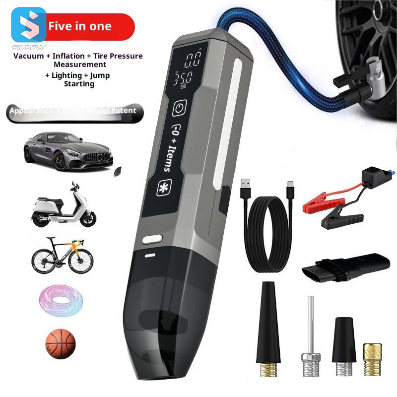 5 in 1 Multifunctional Car Vacuum Cleaner Tire Inflator Jump Starter Portable Emergency Tool with LED Work Light