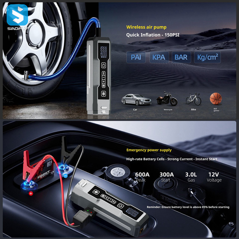 5 in 1 Multifunctional Car Vacuum Cleaner Tire Inflator Jump Starter Portable Emergency Tool with LED Work Light - Image 7