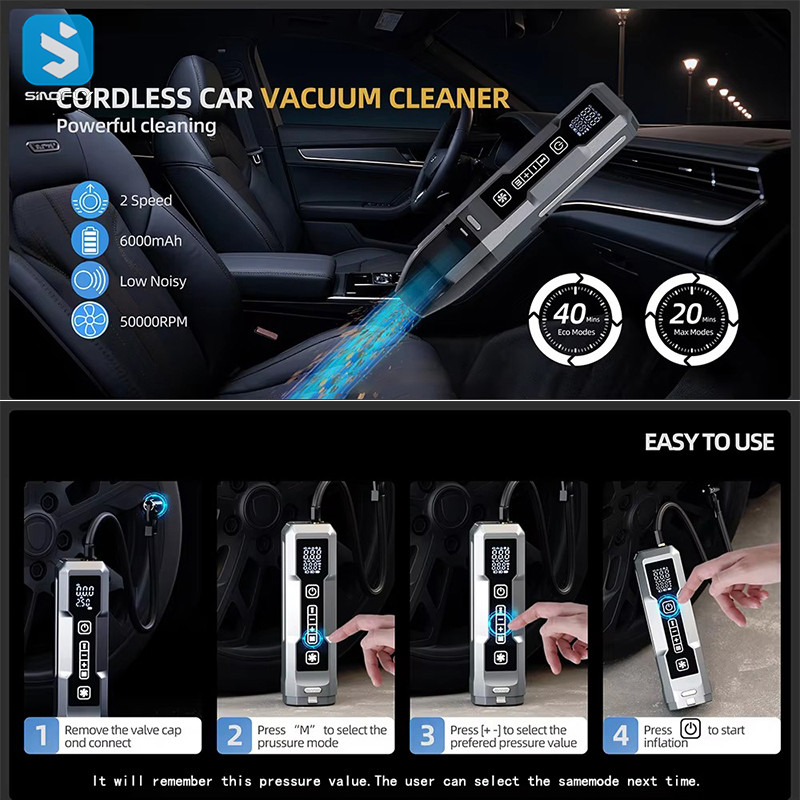 5 in 1 Multifunctional Car Vacuum Cleaner Tire Inflator Jump Starter Portable Emergency Tool with LED Work Light - Image 6