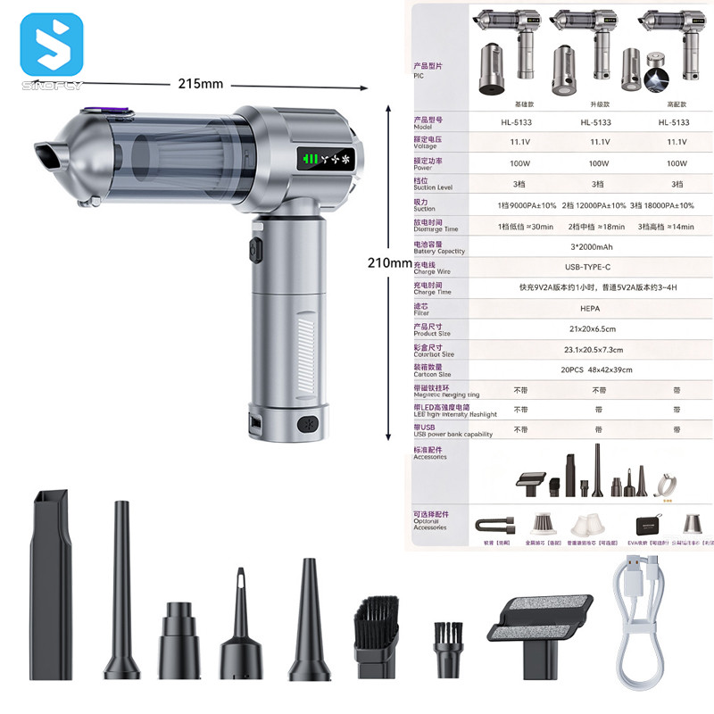 17000pa Upgraded Dual Lighting Function Portable Car Vacuum Cleaner - Image 10