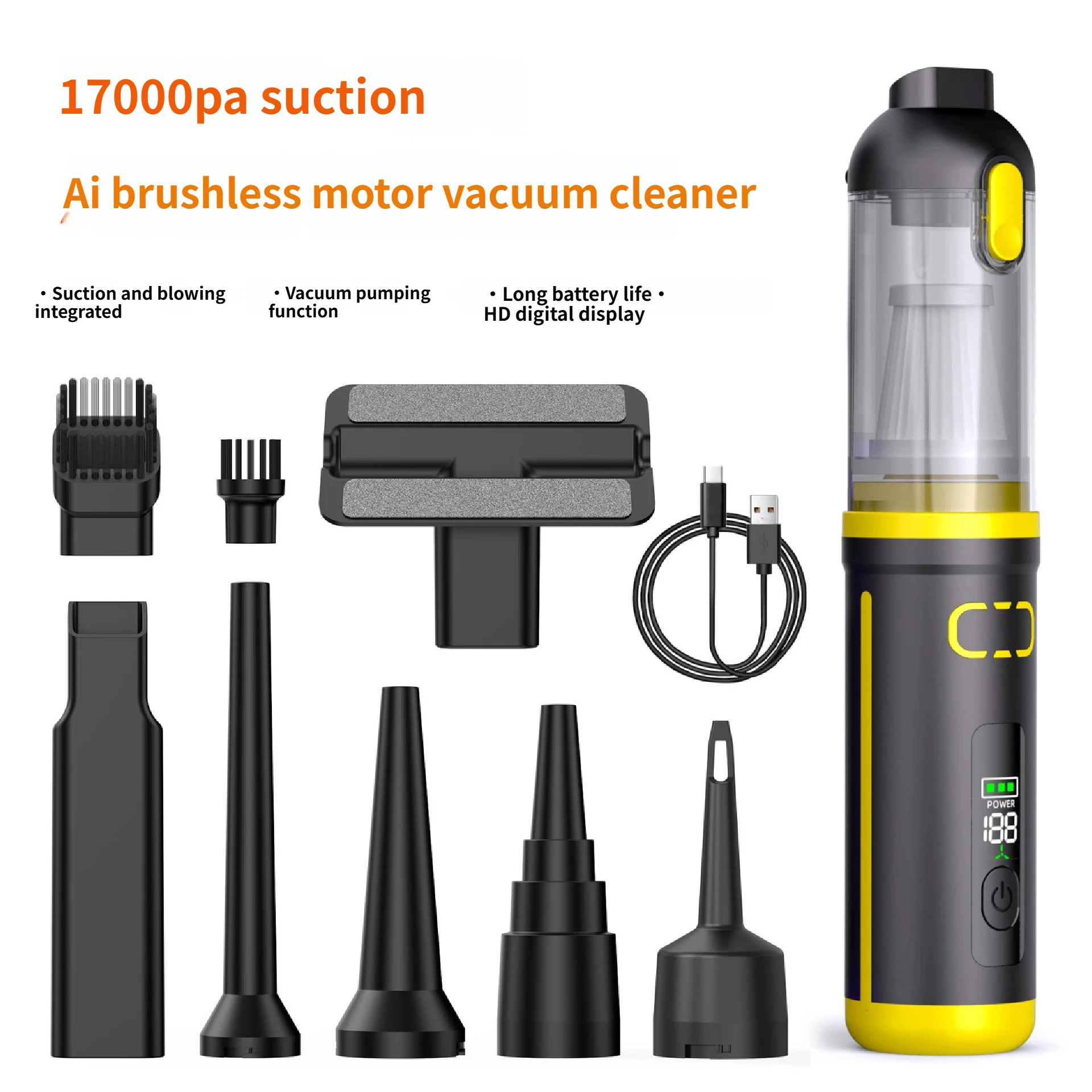 120W High Power Portable Handheld Multifunctional 17000pa Car Vacuum Cleaner - Image 5