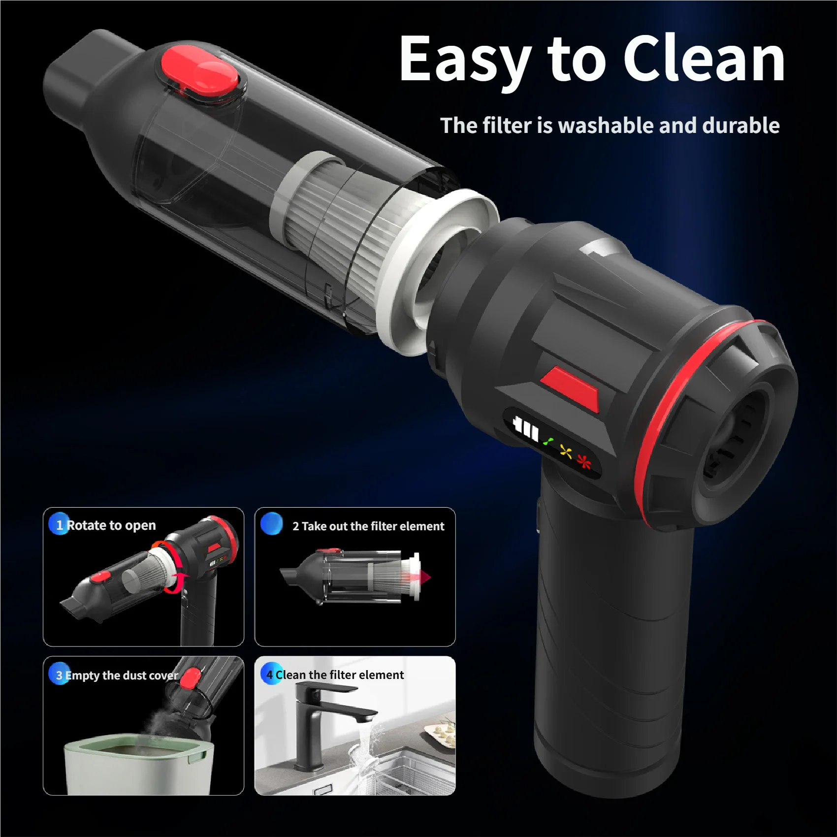 20000pa Brushless Motor Portable Cordless Home Car Vacuum Cleaner - Image 3