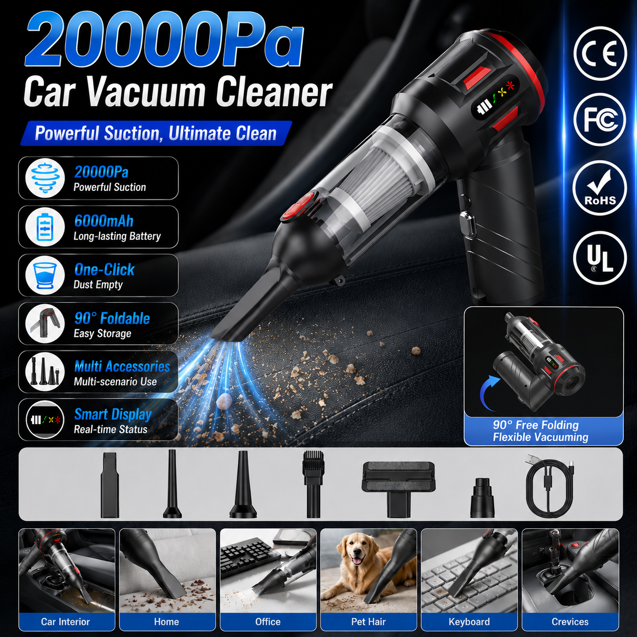 20000pa Brushless Motor Portable Cordless Home Car Vacuum Cleaner